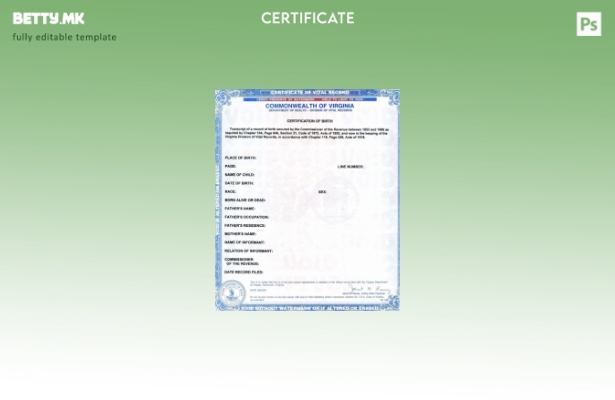 модерен стил Шаблон за извод од матична книга на родени на Комонвелтот на Вирџин